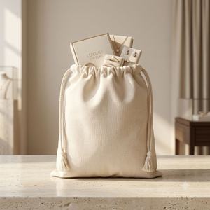 Bolsa con Cordón de Algodón Orgánico Biodegradable de 4x6 Pulgadas, 150 GSM, Impresa con Serigrafía para Pulseras, Aceites Esenciales, Relojes y Manualidades - Product Image 1
