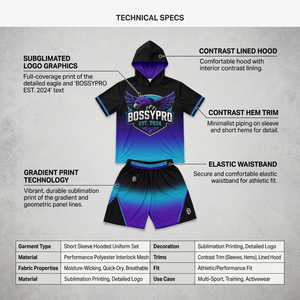 Ensemble de maillots d'e-sport personnalisés pour hommes Bossypro Industries, 100% polyester, sublimé, réversible, manches courtes, sweat à capuche, shorts, Dry-Fit - Product Image 5