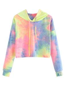 High Quality <b>Tie</b> Dye Crop Top Hoodie for Women Stylish Design with Front Logo Hot Selling OEM Winter Cotton/<b>Polyester</b> Material - Product Image 6