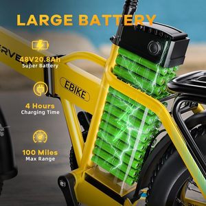 จักรยานไฟฟ้าพับได้1000W จักรยานไฟฟ้า48V 20.8AH ถอดแบตเตอรี่ออกได้ขนาดใหญ่30 + ไมล์ไมล์ช่วงสูงสุด80ไมล์จักรยานไฟฟ้ายางอ้วน20" - Product Image 4