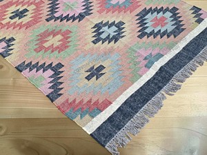Alfombra de área de tejido plano con patrón geométrico, rectangular, estilo bohemio, de lana y acrílico, reversible, para sala de estar, con reverso de yute de pelo fino - Product Image 5