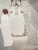 Élégant ensemble Salwar Kameez traditionnel en Faux Georgette pur, brodé, prêt-à-porter pour mariage et soirée, séchage rapide