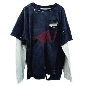 T-shirt personnalisé pour homme, style hip-hop vintage, délavé à l'acide, effet usé, 100% coton gaufré 240 grammes, manches longues, effet soleil délavé, coupe oversize - Product Image 1
