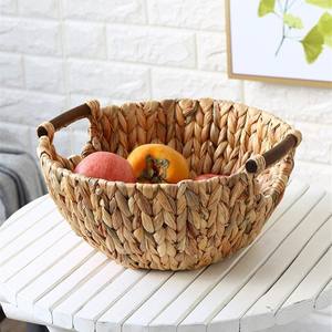 Cestas pequeñas de jacinto de agua, tejidas a mano, cesta poco profunda, contenedor de almacenamiento natural en forma de cuenco - Product Image 1