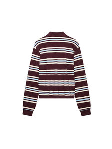 Moda Mujer con botón a rayas pulóver camisas Vintage Polo cuello manga larga Mujer Chic señora Tops - Product Image 3