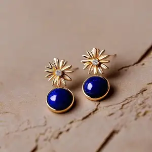 Ladies Turquoise Earrings Double Lapis Lazuli Water Drop Natural Stone Ball Bead Earrings Fashion Jewelry Blue Boho Style