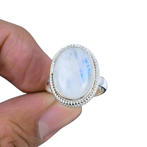 Anillo clásico de estilo bohemio, joyería de plata de ley 925 para mujer, piedra lunar, piedra preciosa hecha a mano, regalo de boda, anillo de amor chapado en rodio - Product Image 1