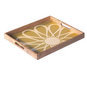 Plateau de service en bois à finition naturelle avec poignée dorée design Plat de service alimentaire Plateaux en bois de qualité durable - Product Image 5