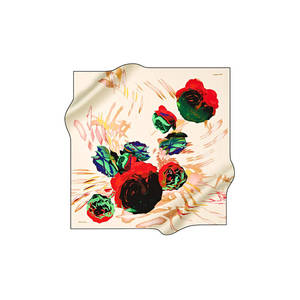 Summer Polyester Cream Silk Square Floral <b>Scarf</b> - Product Image 1