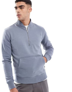 OEM Custom Quarter 1/4 Half Zip Pullover Sweatshirt Drop Shoulder Heavyweight 100% Cotton 320GSM Oversized Men's Zip up Hoodies - Product Image 1