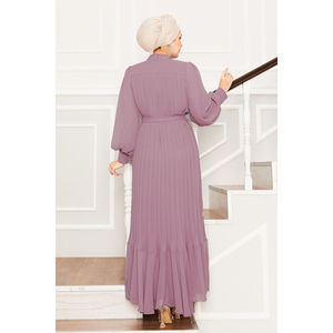 Powder <b>Pink</b> A-Line Hijab Evening <b>Dress</b> with <b>Organza</b> Sleeves Natural Waistline - Product Image 4