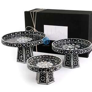 Best Selling 2024 Set of 3 Mother of Pearl Stands With Ramadan <b>Box</b> MOP Chocolate Display Tray Mubarak Decorative Tray - Product Image 6