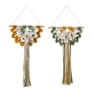 Bohemian Iron Wedding Wall <b>Hanging</b> Floral Design 2Pcs Living Room Decor Green Yellow <b>White</b> Tassel Art - Product Image 1
