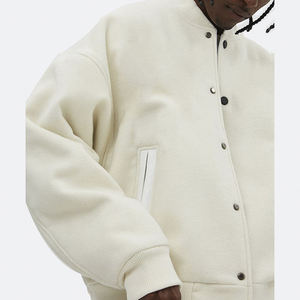 Custom Men's Premium Vintage White 100% Wool Varsity <b>Jacket</b> High Quality Winter Letterman Chenille Embroidery <b>Patchwork</b> Pattern - Product Image 5