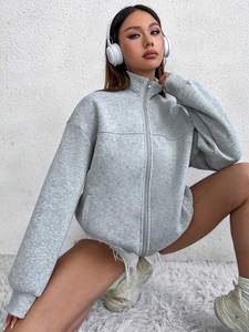 Gris clair Surdimensionné Zip Up Sweat Femmes Coton Polaire Veste Coupe Ample Col Montant Manches Longues Casual Hiver Streetwear - Product Image 6