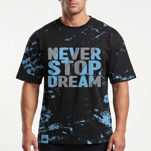 Camiseta Gráfica Oversize Personalizada para Hombre, Estilo Urbano, Algodón Negro, Casual, con Estampado de Letras 'Never Stop Dream', Transpirable, OEM - Product Image 1