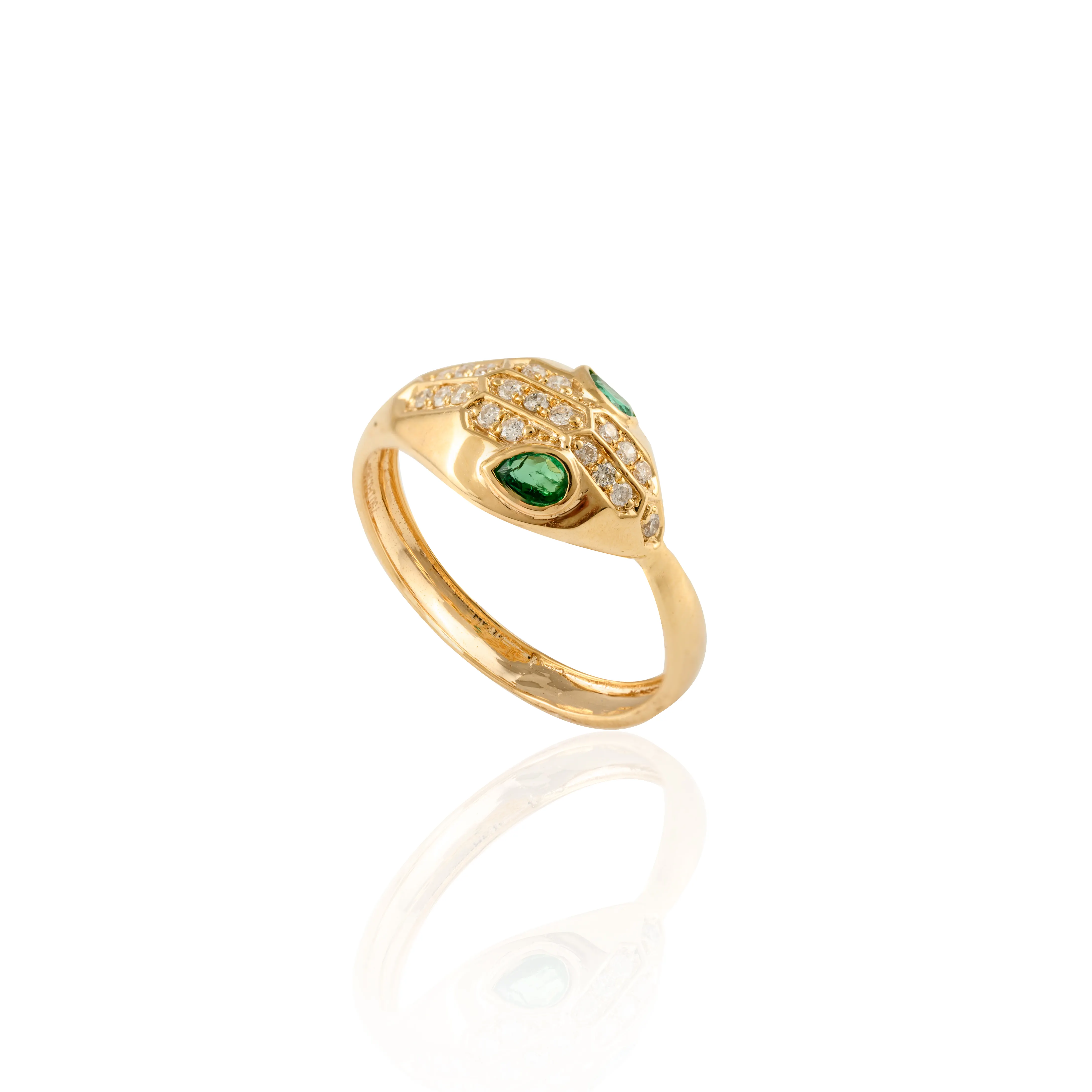 Dernière bague de luxe faite à la main 100% authentique émeraude naturelle et diamant bague serpent en or jaune massif 18 carats bijoux de la Saint-Valentin