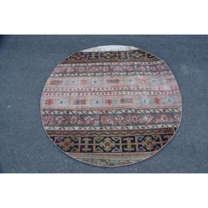 Tapis Turc Vintage Authentique Rouge Beige (4.7ft X 4.7ft) Laine Latex Backing Large Area Abstract Pattern for Couloir Room Decor - Product Image 1