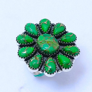 แหวนเงินแท้ 925 ดีไซน์สวยงาม ประดับพลอยสีเขียวทองแดงเทอร์ควอยซ์ ขายส่ง - Product Image 2