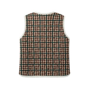 Women's Simple Quilted Vest with Decorative Trim, Sleeveless Button Front Layering Outerwear