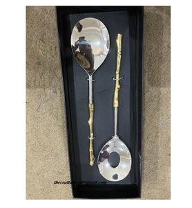 Vente à chaud en gros de fourchette et cuillère en métal en acier inoxydable doré ensembles de 2 cuillère et fourchette avec poignée en aluminium Dessert et gâteau - Product Image 6