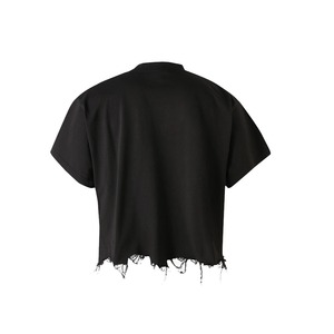 Venta al por mayor de verano de los hombres 100% Camiseta de algodón de longitud recortada de gran tamaño de estilo casual con dobladillo angustioso inspirado logotipo personalizado de Bambú - Product Image 3