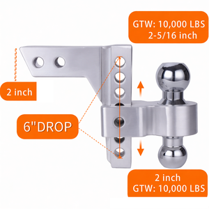Supports de remorquage réglables Vypart de 6 pouces en aluminium chromé pour boules de remorquage en acier, compatibles avec les récepteurs de 2 pouces pour remorques - Product Image 3