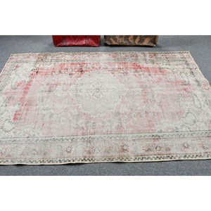 4.9x7.7 ft Rug, Vintage Turkish Rug, <b>Red</b> Animal Print <b>Wool</b> Rug - Product Image 3