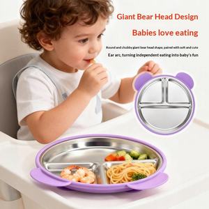 Factory Custom Best-Selling Durable <b>Cute</b> <b>Bear</b> Food-Grade Silicone Baby Food Plate Strong Suction Easy Clean - Product Image 2