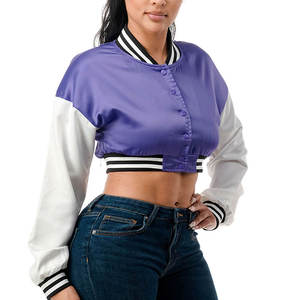 Vente chaude Femmes Crop Varsity Veste Satin Survêtement Denim Veste Mode Baseball Style Survêtement - Product Image 5