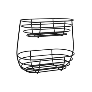 Modern Sleek 2-Tier Large <b>Black</b> <b>Wire</b> Fruit <b>Basket</b> Stand Durable Metal Iron for Kitchen Counters - Product Image 1