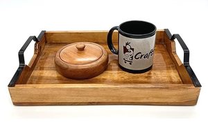 Plateau de service rectangulaire en bois avec poignée, parfait pour le petit déjeuner au lit et l'affichage élégant des aliments - Product Image 4