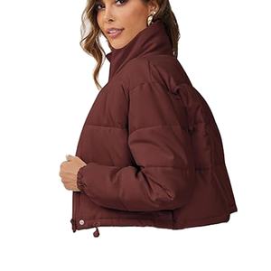 Custom Logo Women's Full Zipper Knitted Waterproof Breathable Crop <b>Top</b> Short <b>Coat</b> Casual Pullover Bubble Jacket with Front Logo - Product Image 3