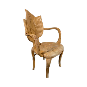 Handmade Asian <b>Antique</b> Leaf Design <b>Wooden</b> <b>Chair</b> Memory Foam Synthetic Leather Liner Lixora Furniture Delhi India 5-Year Warranty - Product Image 1
