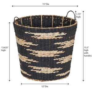 Round water hyacinth <b>basket</b> in <b>black</b> mixed <b>with</b> natural colors Handmade <b>Storage</b> <b>Basket</b> Wholesale eco-friendly Made in Vietnam - Product Image 3