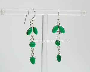 925 argent sterling massif onyx vert mois de mai pierre de naissance quatre pierres longue crochet boucle d'oreille - Product Image 3