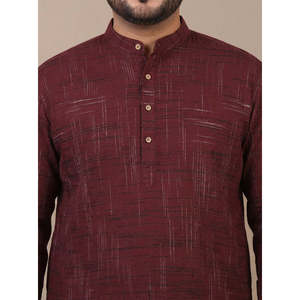 Conjunto de Algodón para Hombre Amanush, Talla Grande, Diseño a Cuadros Texturizado, Cuello Mao, Kurta de Manga Larga con Pantalón, Atuendo Informal para Verano - Product Image 2