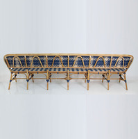 Banc de bistrot moderne en rotin/osier, chaise de loisirs avec housse amovible bleu-blanc, mobilier de maison, salon, salle à manger, hôtel, villa, café