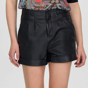 Shorts en cuir pour femmes de qualité supérieure tissu haut de gamme avec logo et bouton décoration nouveau Style couleur unie vente chaude - Product Image 2