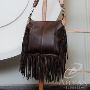 New Hand Tooled Metallic Fur Leather Stylish Fringe Bag Fashionable High Quality Women Unique Stone Concealed Carry Bags - Product Image 5