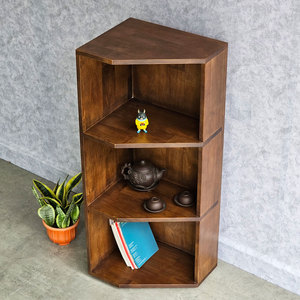 Étagère d'angle moderne à 3 niveaux KGT68024 40x32x99cm en bois d'hévéa, gain de place pour la maison, le bureau, l'atelier, le salon, la chambre - Product Image 5