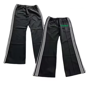 Custom Logo Curved Striped Wide Leg Breathable Quick Dry Sweatpants 100% Cotton Canvas 400GSM Straight Stacked Loose Men's Pants - Product Image 2