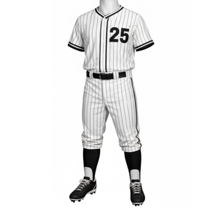 Uniforme de baseball classique à rayures noires et blanches, maillot traditionnel à boutons complets avec pantalon de performance à rayures latérales - Product Image 2