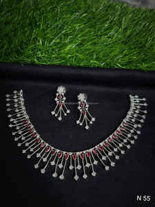 Parure de bijoux de mariée classique américaine ethnique en diamant, collier et boucles d'oreilles deux pièces pour mariage, en argent antique tendance - Product Image 2