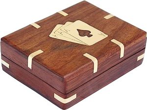 Boîte de rangement pour porte-cartes à jouer Caisse en bois fabriquée à la main avec design en laiton - Product Image 2