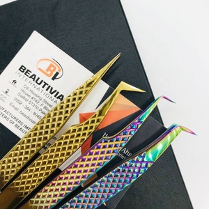 Profesional oro Arco Iris Plasma volumen sostenible extensiones de pestañas pinzas punta puntiaguda tipo acero inoxidable - Product Image 3