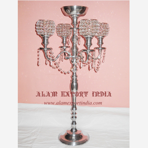Nuevo último candelabro de huracán de cristal de cinco brazos de plata al por mayor directo del fabricante candelabros decoración fiesta boda - Product Image 4