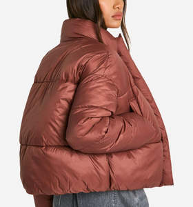 2026 New Arrival Plain <b>Brown</b> Colors Padded Puffer <b>Jackets</b> Breathable Fabric Solid Pattern Long Sleeve Zipper Style Bubble <b>Jacket</b> - Product Image 2