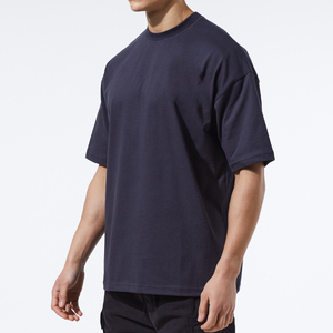 Top Quality Men Rib Neck Oversized T-Shirt 100% Cotton Luxury Drop Shoulder Blank Streetwear <b>Tshirt</b> - Product Image 2