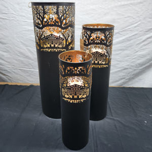 Haute qualité noir poudre enduit fer noël grand métal pilier bougeoir fait à la main décor à la maison lanternes en métal et bocaux à bougies - Product Image 1
